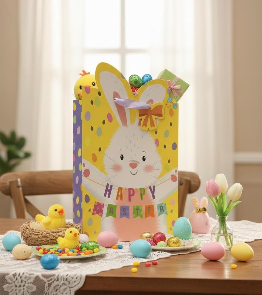 4 Pcs Large Easter Eggs Luxury Present Gift Bags Easter Chick Gift Bag with Tag