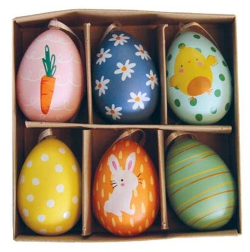 6 PCS Colorful Painted Easter Eggs Hanging Ornaments for DIY Crafts Home Décor