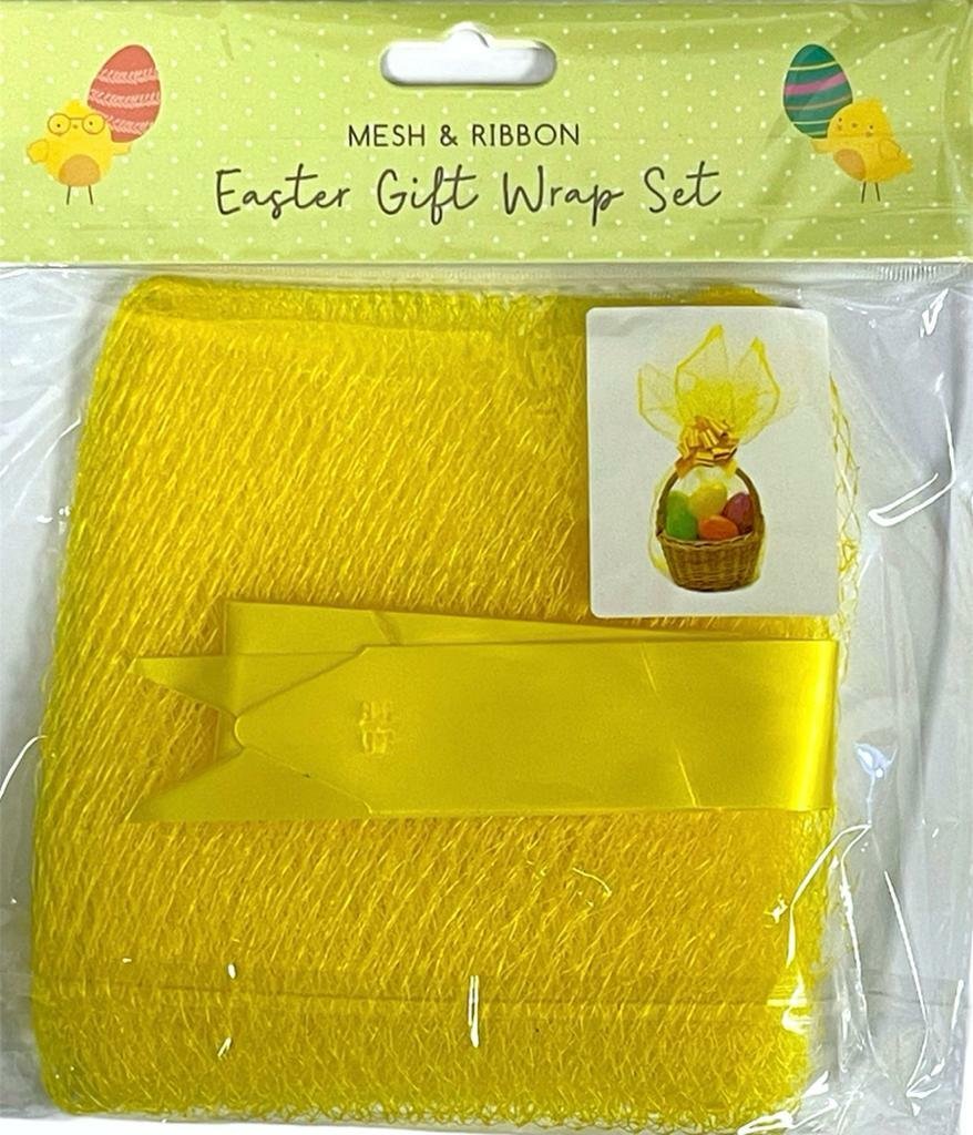 NEW FINE EASTER / CHRISTMAS MESH & RIBBON GIFT WRAPPING CRAFT SET - 2 COLOURS