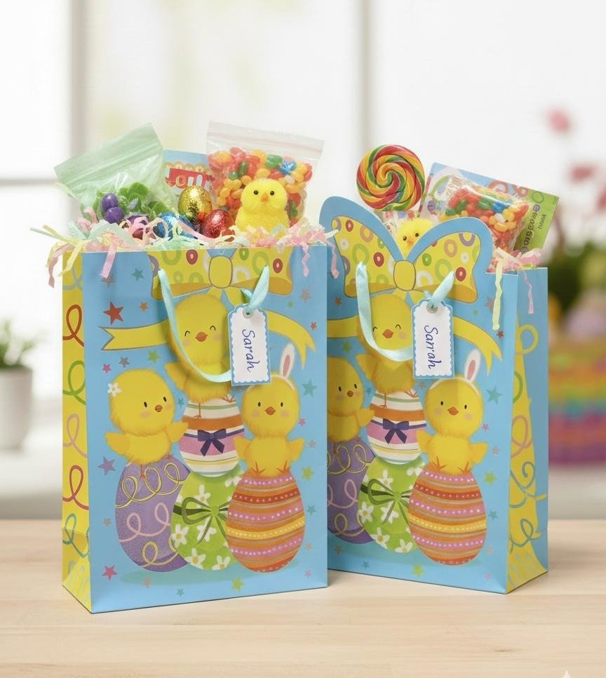 4 Pcs Large Easter Eggs Luxury Present Gift Bags Easter Chick Gift Bag with Tag