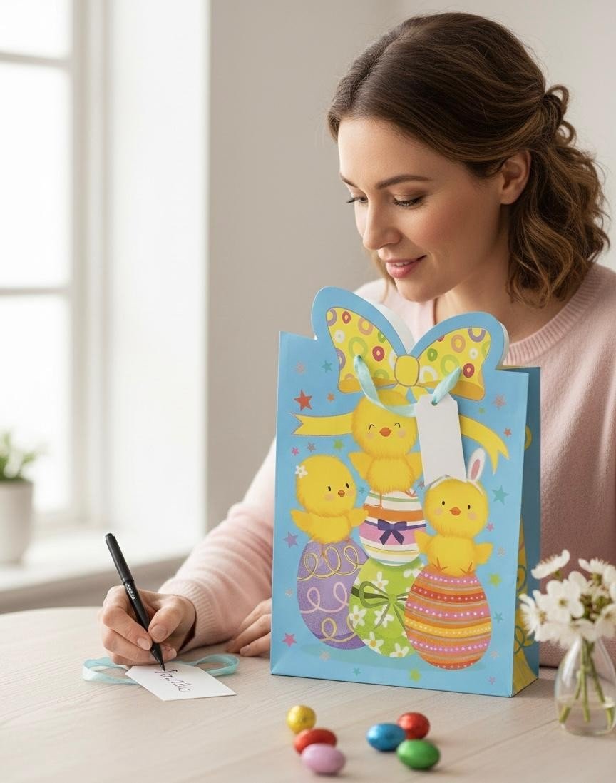 4 Pcs Large Easter Eggs Luxury Present Gift Bags Easter Chick Gift Bag with Tag