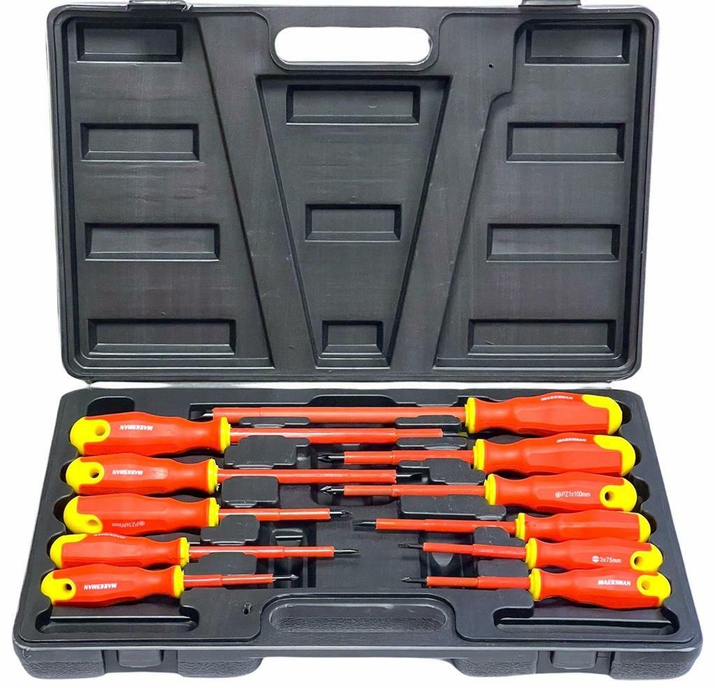 Electricians Screwdriver Set Tool Electrical Fully Insulated 11 Pc with Kit Case