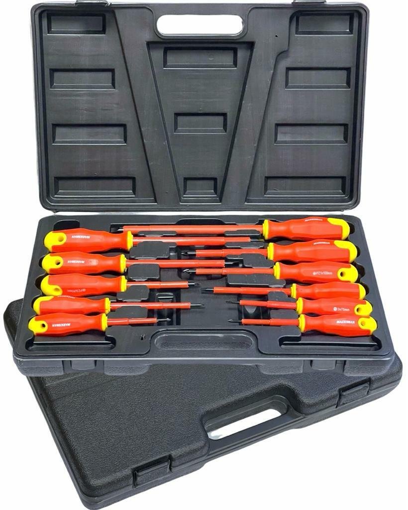 Electricians Screwdriver Set Tool Electrical Fully Insulated 11 Pc with Kit Case