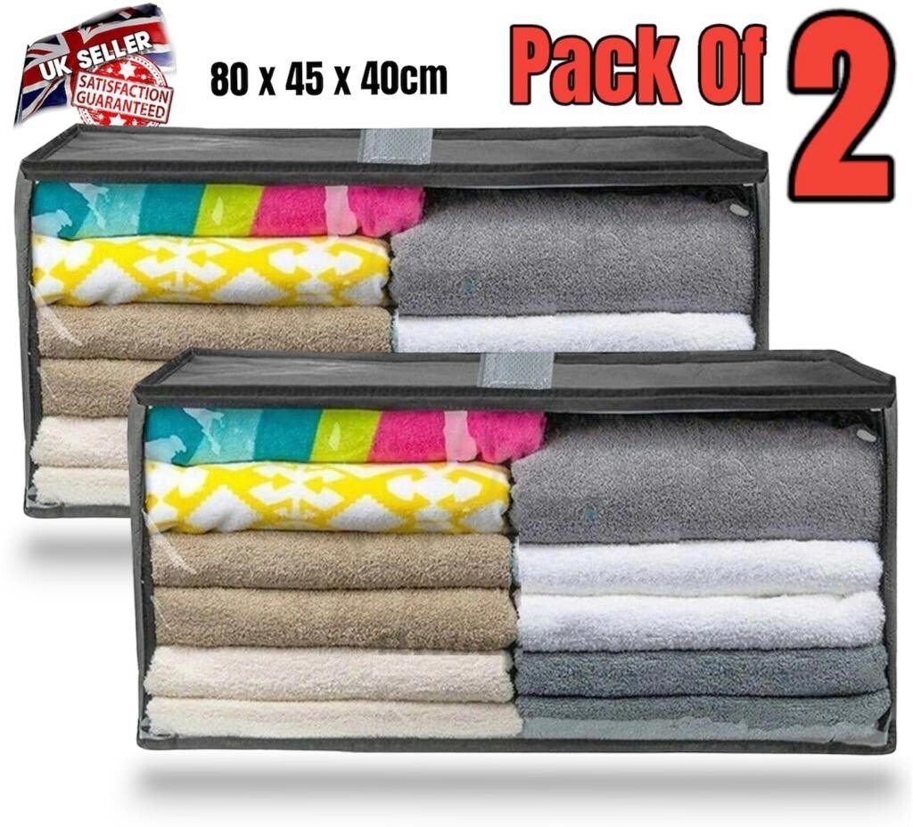 2x Large Nonwoven Storage Bag Shoes Clothes Zipped Organizer Fabric Storage Bags