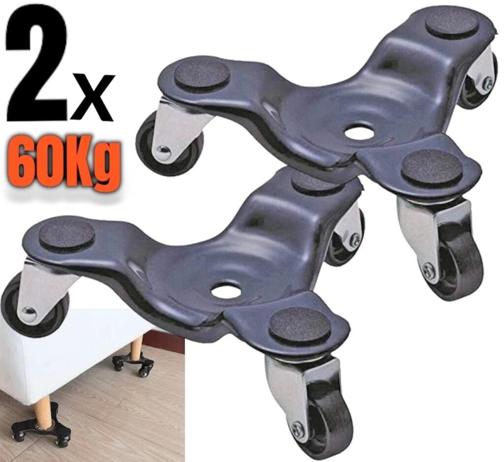 2 PCS HEAVY DUTY 3-WHEEL DOLLY 60 KG LIFTING CUSHION PADS HANDLING CASTOR MOVING