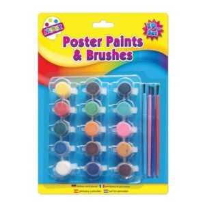 Childrens 15 x Poster Pot Paints 4 Brushes Kids Art Artist Craft Painting Set