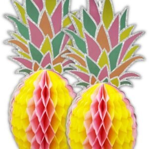 2 x Tropical Pineapple Party Decor Honeycomb Paper Tablescape Table Decoration