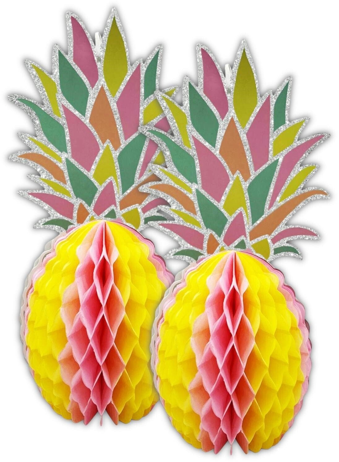 2 x Tropical Pineapple Party Decor Honeycomb Paper Tablescape Table Decoration