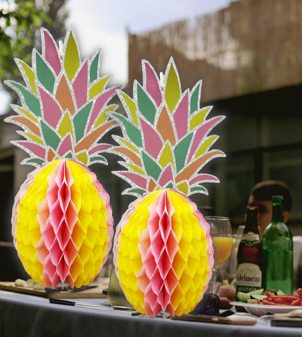 2 x Tropical Pineapple Party Decor Honeycomb Paper Tablescape Table Decoration