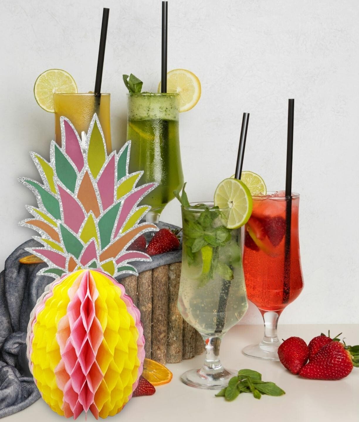 2 x Tropical Pineapple Party Decor Honeycomb Paper Tablescape Table Decoration
