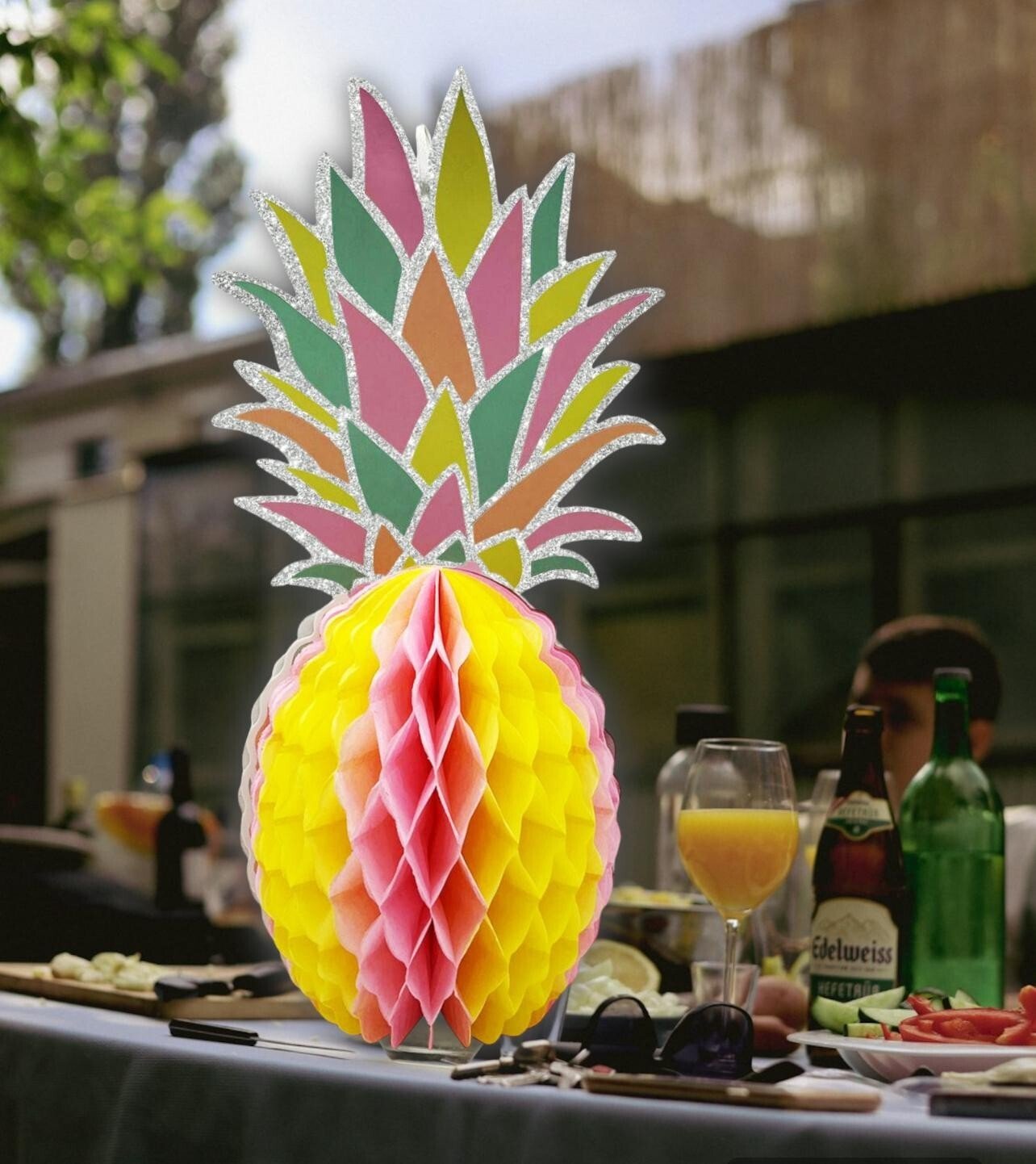 2 x Tropical Pineapple Party Decor Honeycomb Paper Tablescape Table Decoration