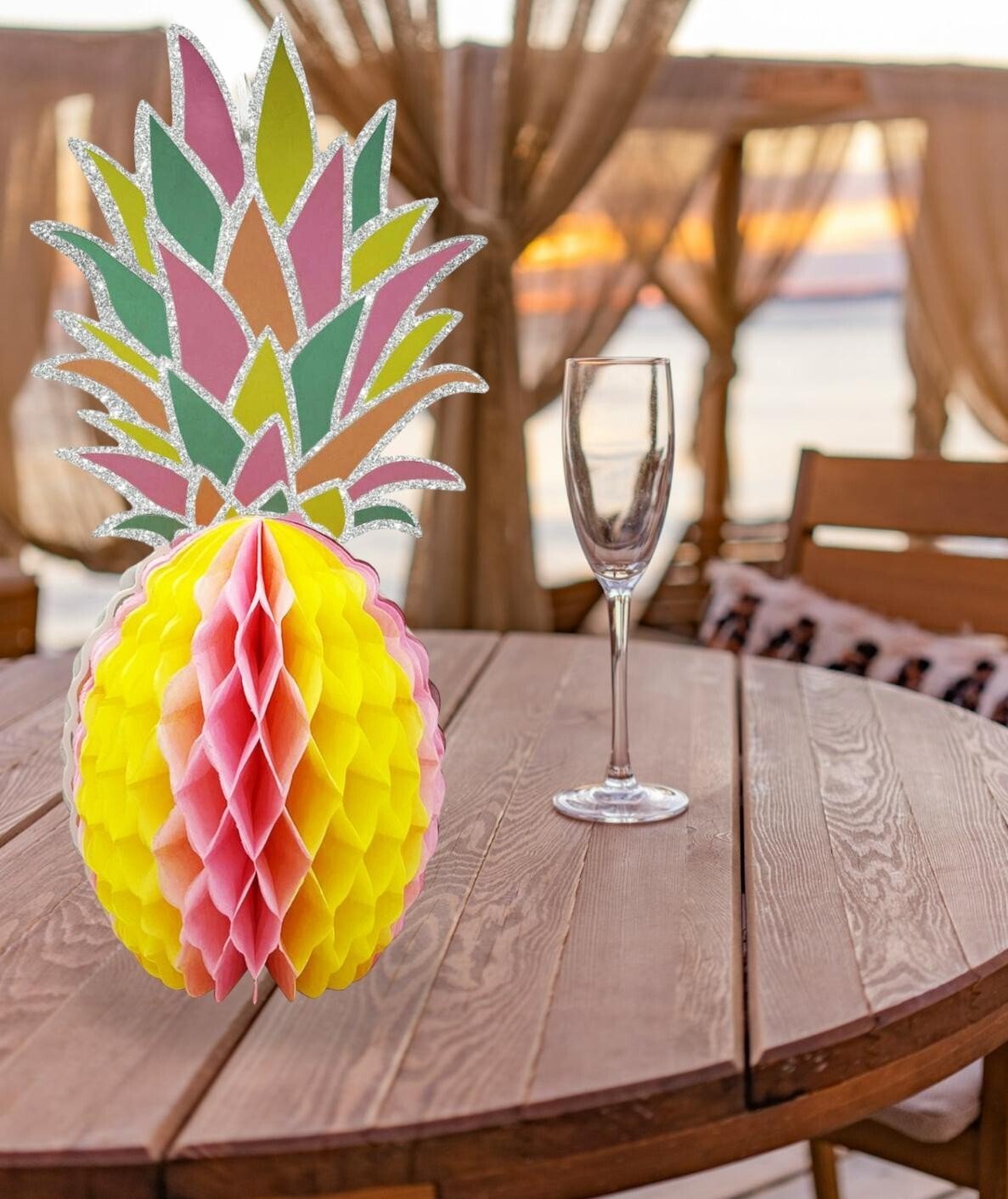 2 x Tropical Pineapple Party Decor Honeycomb Paper Tablescape Table Decoration