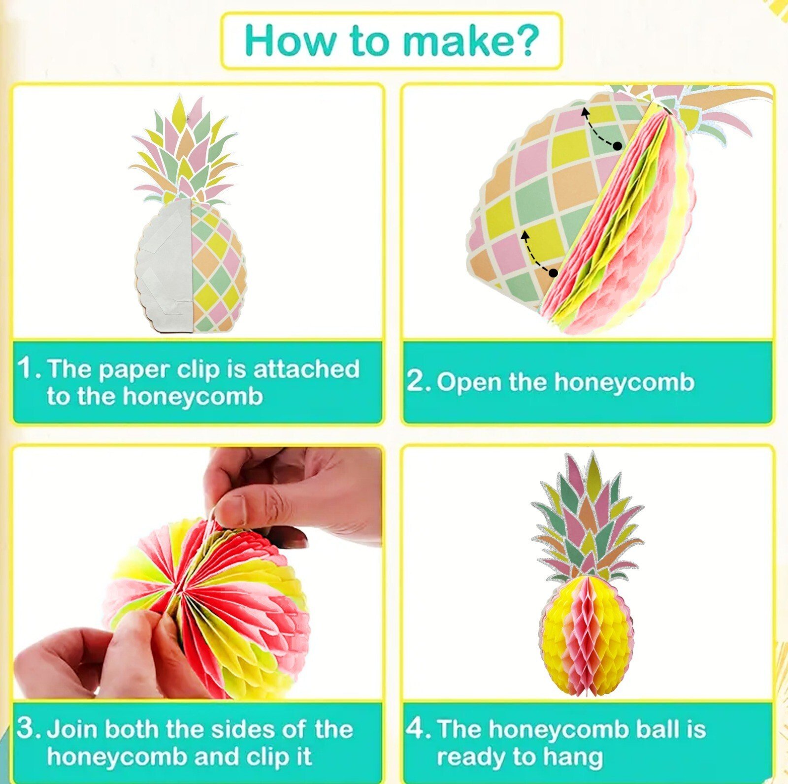 2 x Tropical Pineapple Party Decor Honeycomb Paper Tablescape Table Decoration