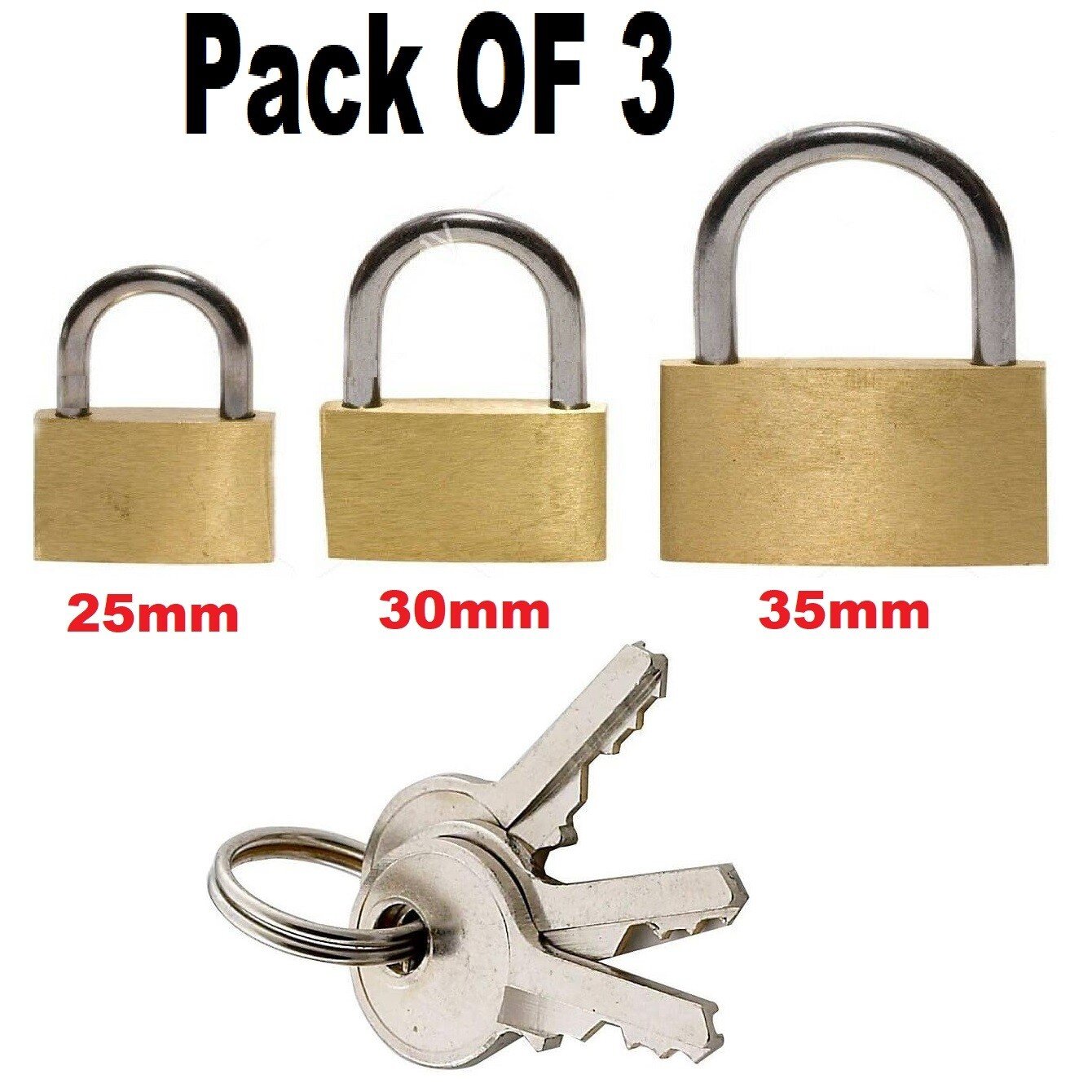 3,6,9, Padlock Brass Lock Security Shackle Travel Luggage Suitcase Bag Keys Set