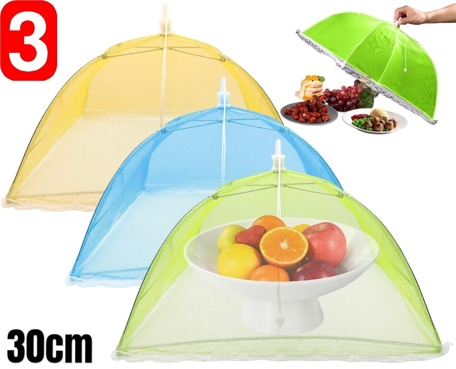 3 x Pop Up Food Cover Mesh Net Dome Umbrella Collapsible Bug Fly Insect BBQ 30cm