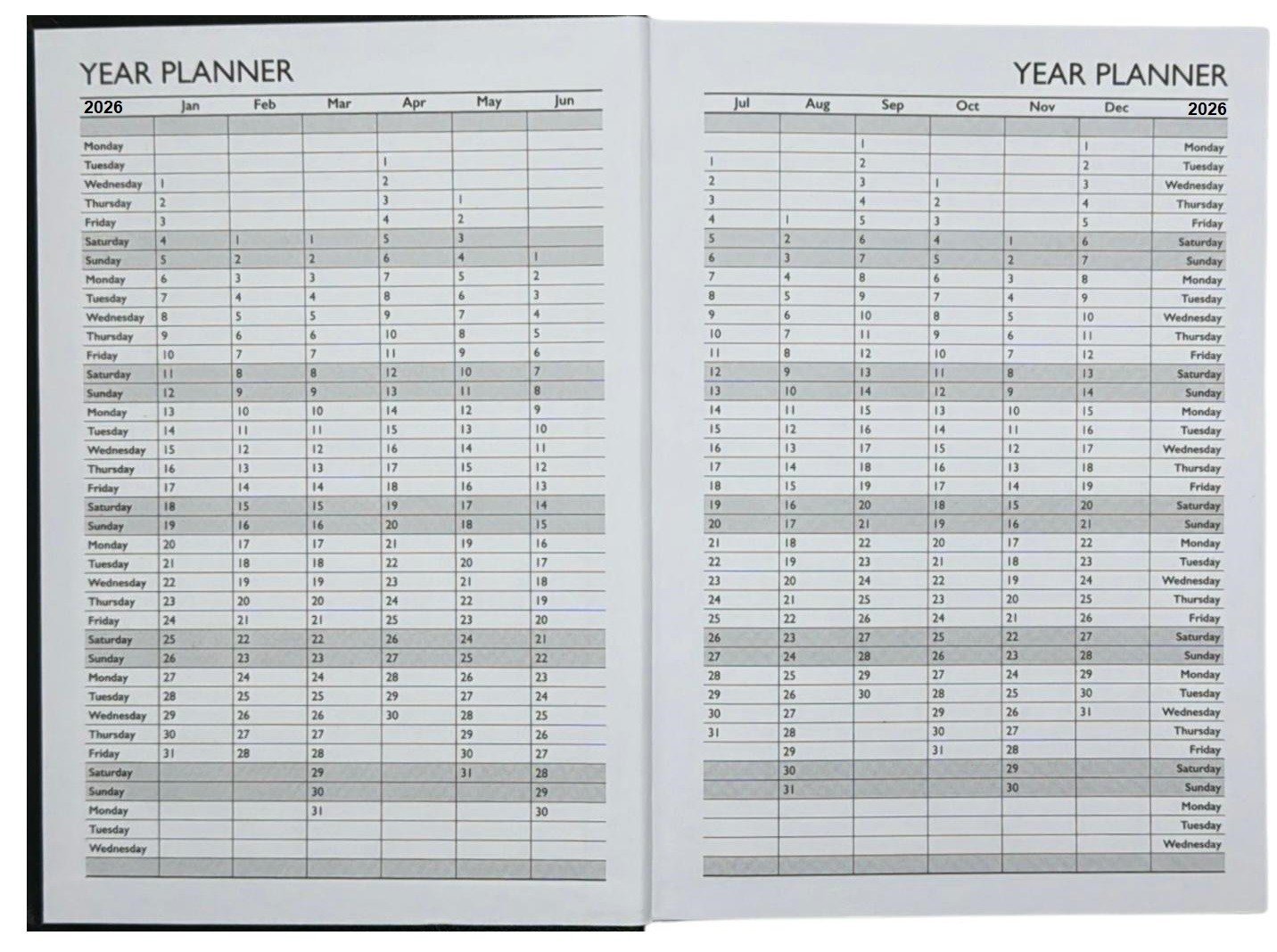 2026 A4 Hardcover 2 Pages Per Day Diary Classic Planner Appointment Office Desk