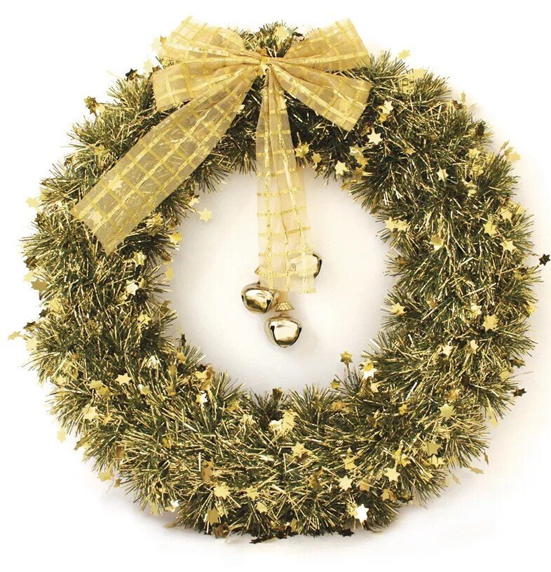 40cm Large Christmas Tinsel Wreath With Bell Wall Hanging Window Xmas Decoration