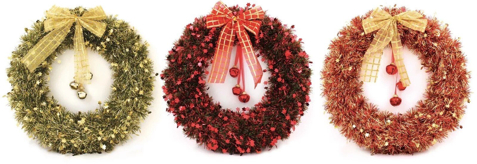 40cm Large Christmas Tinsel Wreath With Bell Wall Hanging Window Xmas Decoration