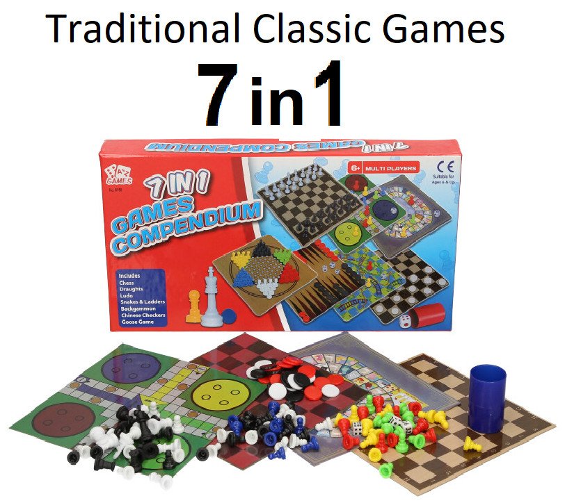 7 in 1 TRADITIONAL CLASSIC MODERN BOARD GAMES Family Christmas Kids Fun Gift