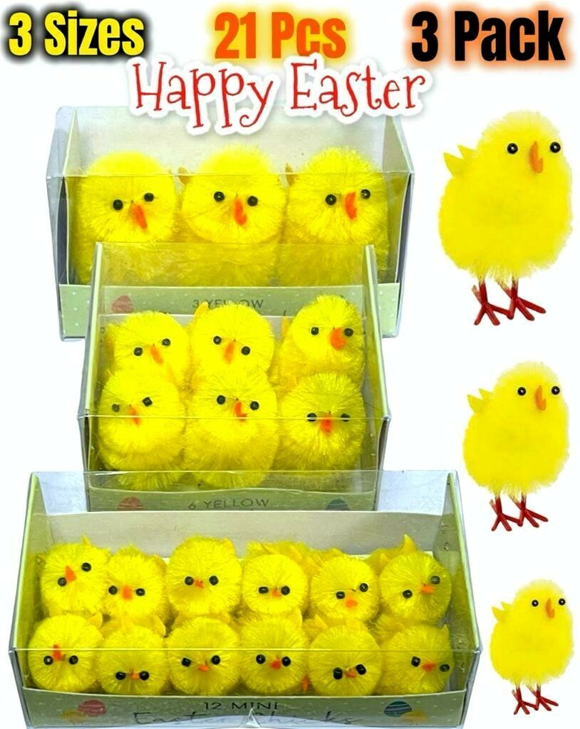 🎁 3 Pack Mini Yellow Chicks Bonnet Hat Craft Kids Easter Egg Hamper Decorations