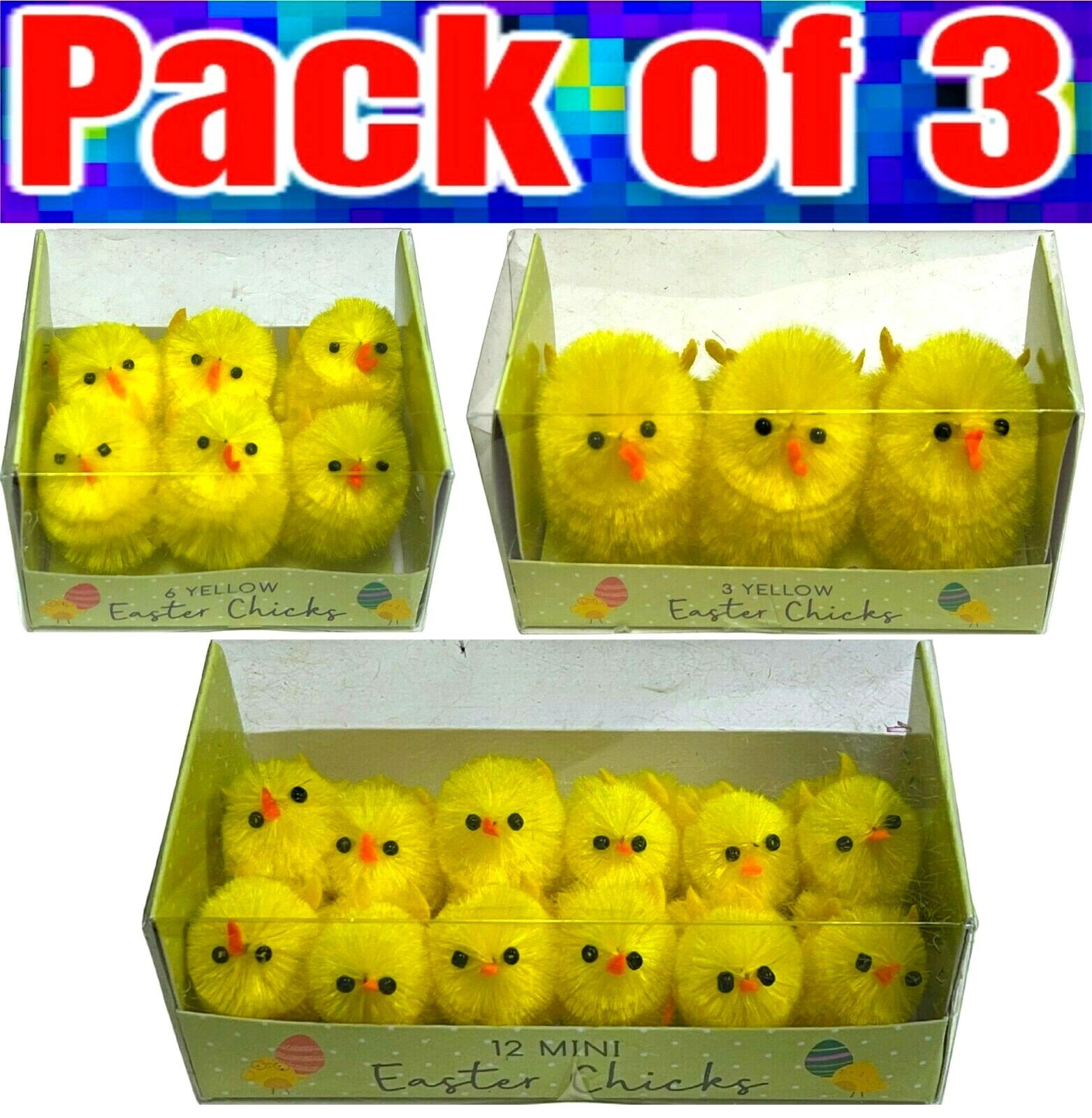 🎁 3 Pack Mini Yellow Chicks Bonnet Hat Craft Kids Easter Egg Hamper Decorations