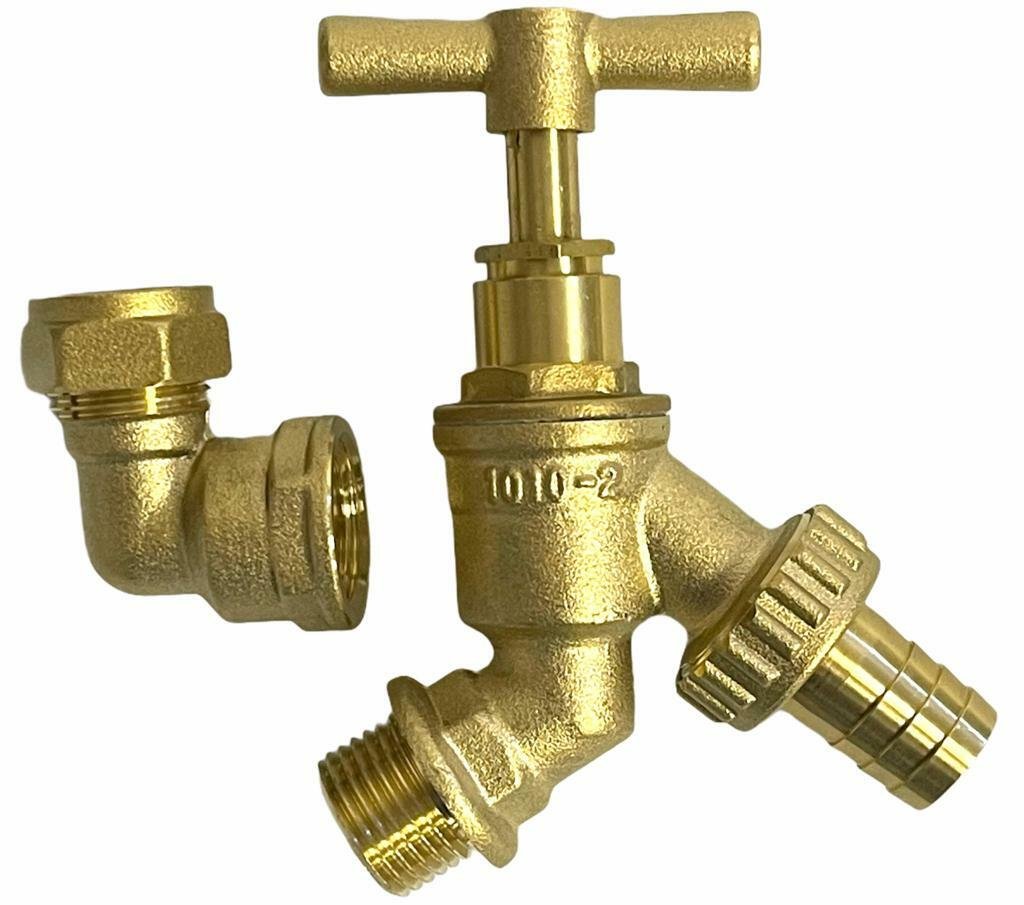 1/2" Brass Tap Hose Union BIB outside Wall Elbow Water Butt Garden Outlet Hose