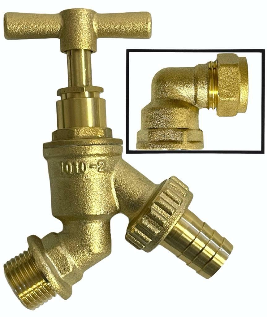 1/2" Brass Tap Hose Union BIB outside Wall Elbow Water Butt Garden Outlet Hose