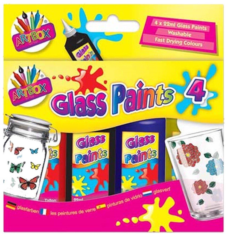 ArtBox Glass Paints Bright Assorted Colours 4x 22ml Make & Design Own Glass Art