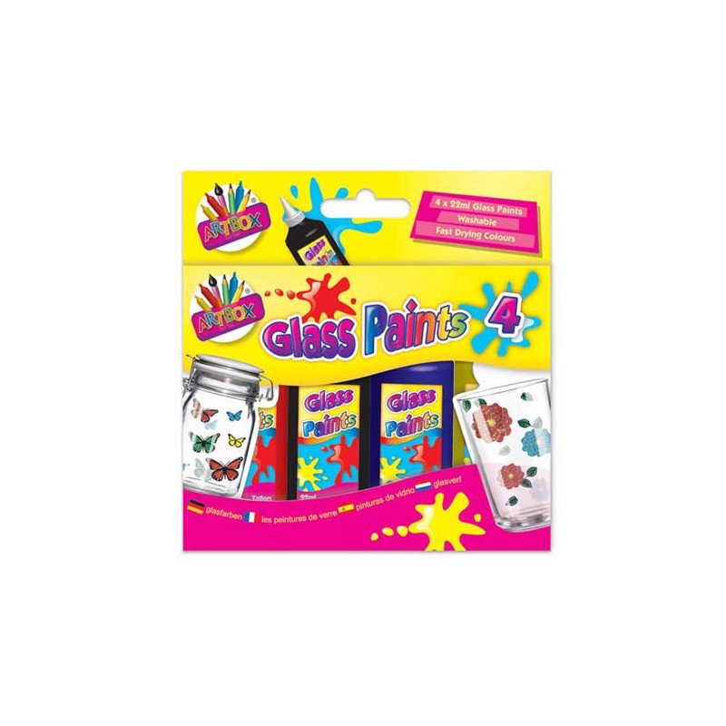 ArtBox Glass Paints Bright Assorted Colours 4x 22ml Make & Design Own Glass Art