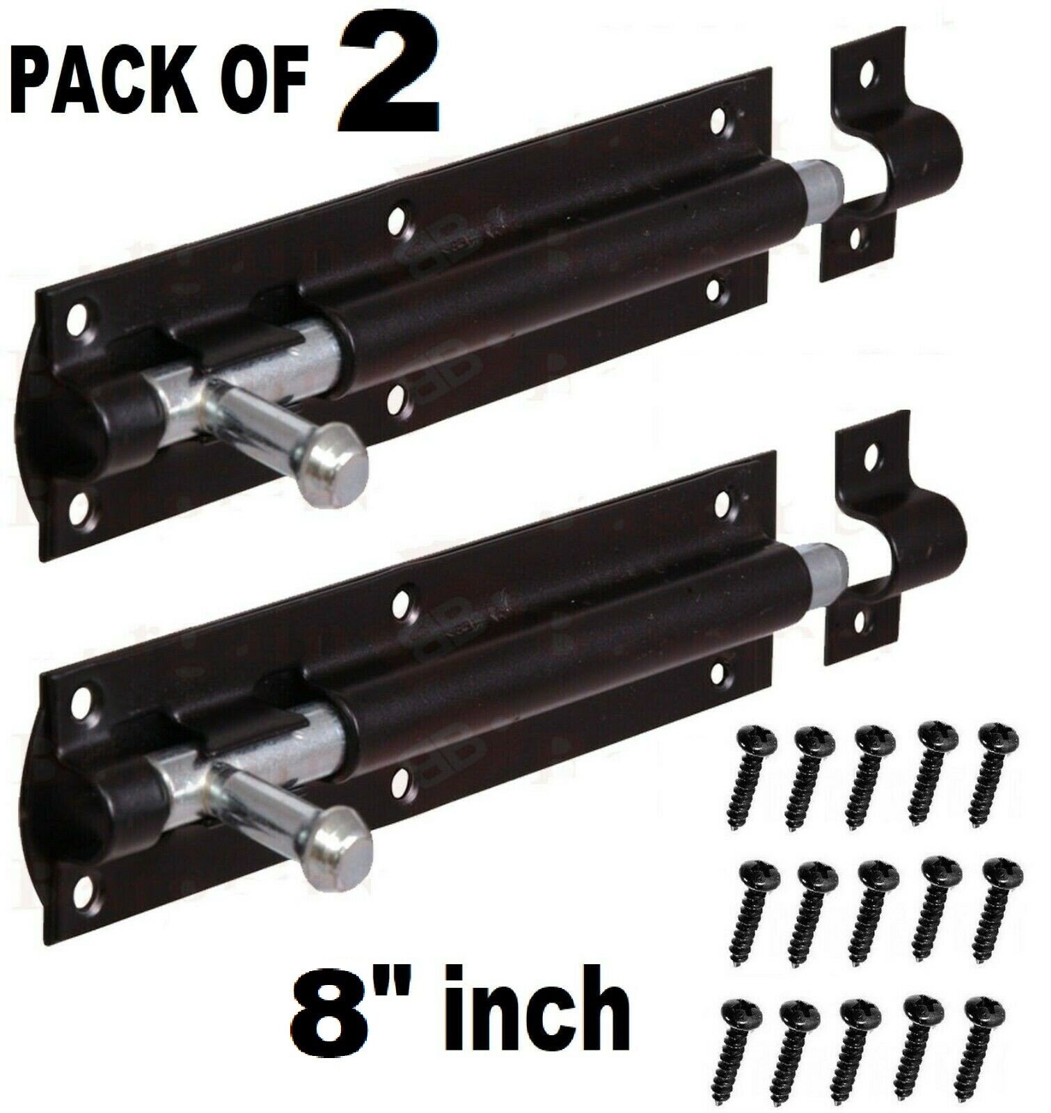 2x Heavy Duty Large Garden Gate Shed Sliding Door 8"Tower Bolt Black Latch Catch