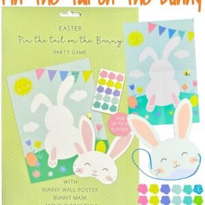 Pin the Tail on The Bunny Easter Game Rabbit Family Game Poster, Mask & Stickers