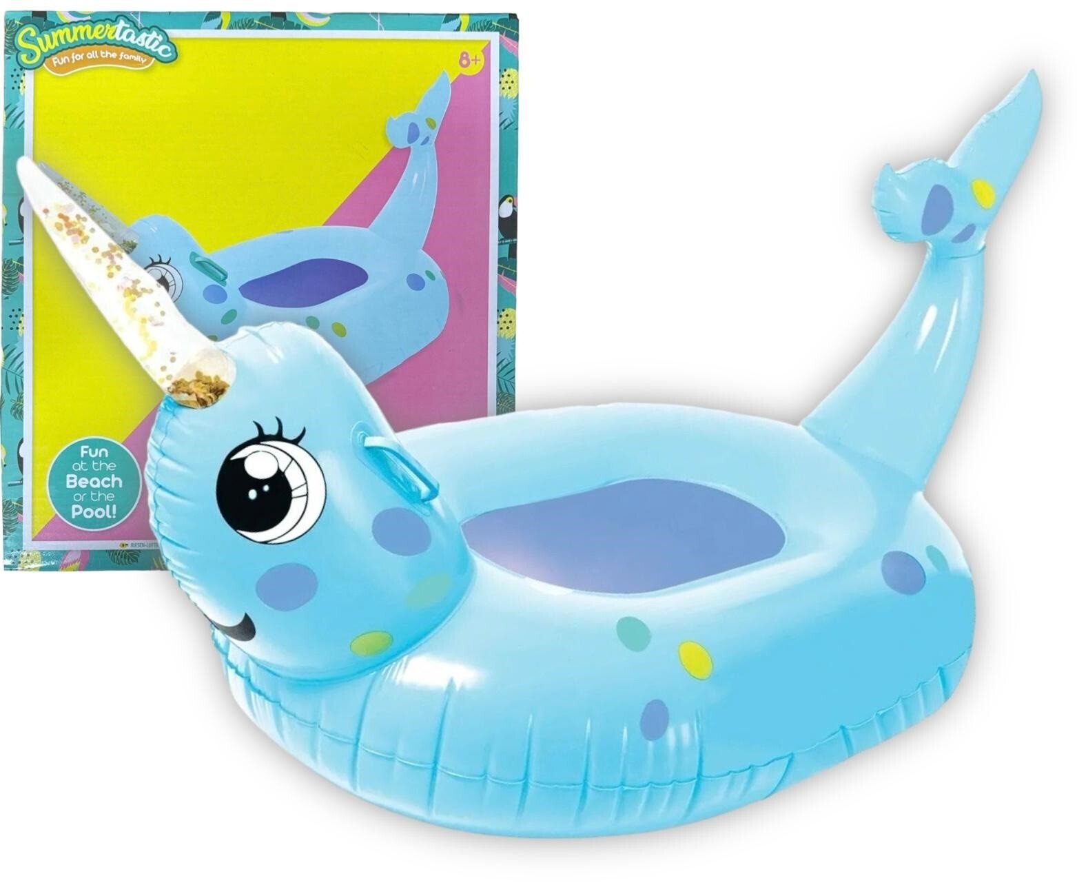 Inflatable Float Narwhal Glitter Water Pool Lounger Float Holiday Pool Fun 105CM