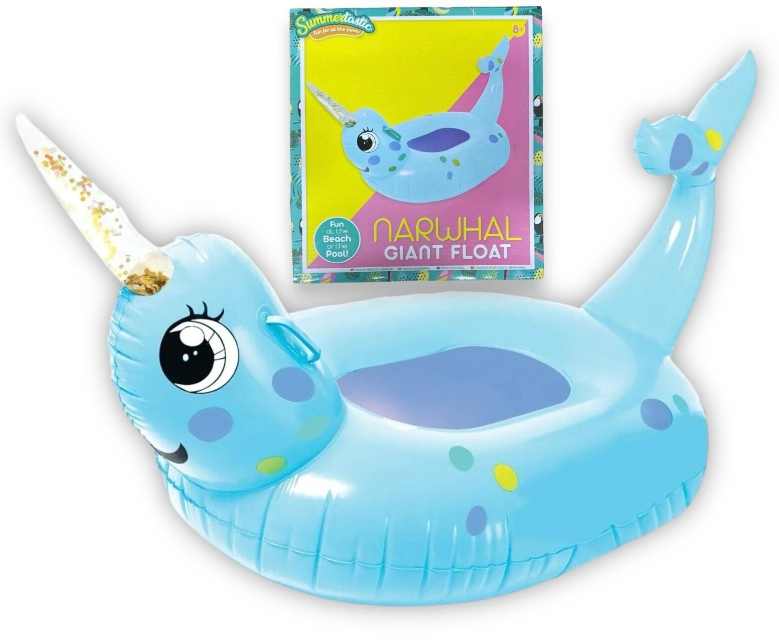 Inflatable Float Narwhal Glitter Water Pool Lounger Float Holiday Pool Fun 105CM