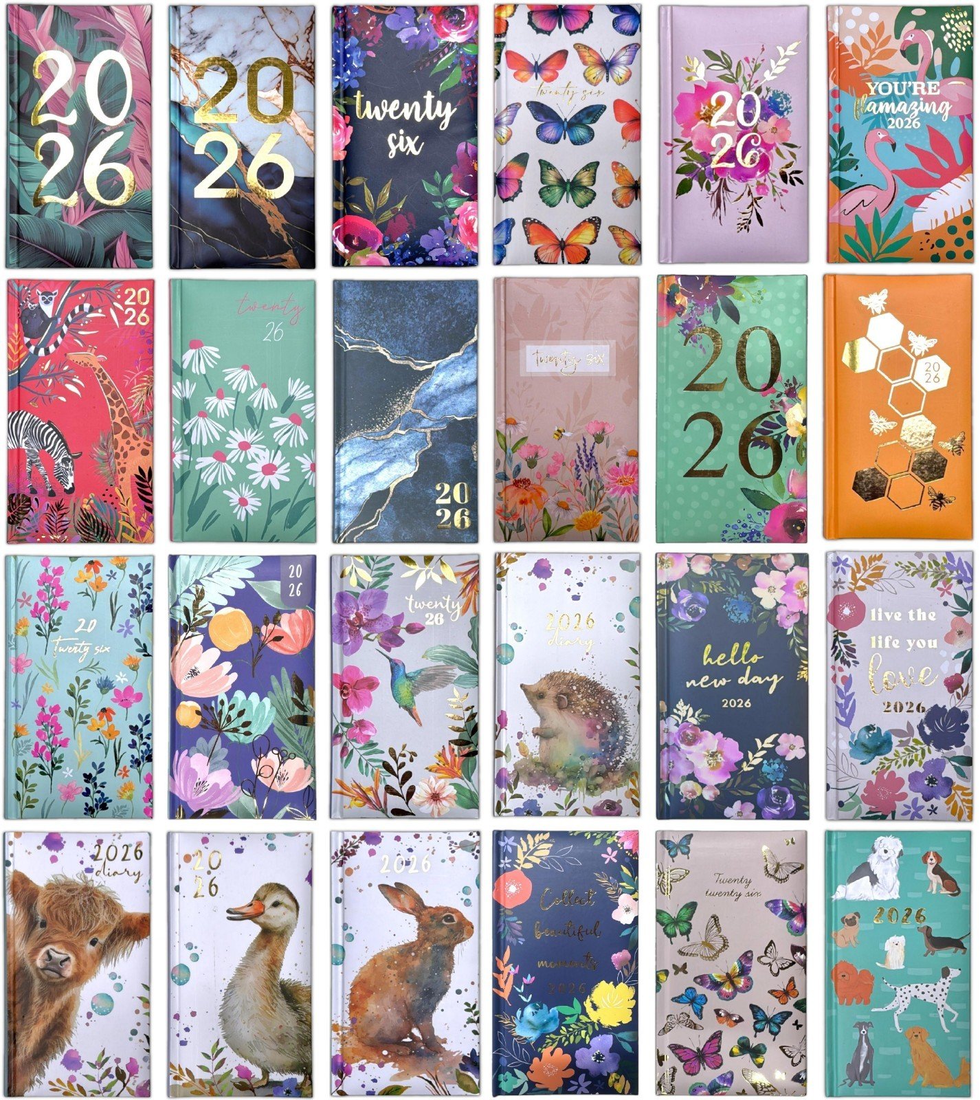 2026 Slim Diary Week to View Safari Animal Butterfly Fashion Full Year Planner