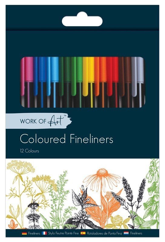 Pack of 12 Coloured Fineliners Pens Fine Liner Drawing Coloured Pigment Ink