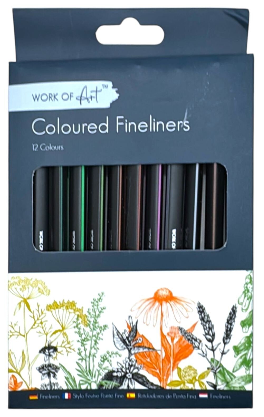 Pack of 12 Coloured Fineliners Pens Fine Liner Drawing Coloured Pigment Ink
