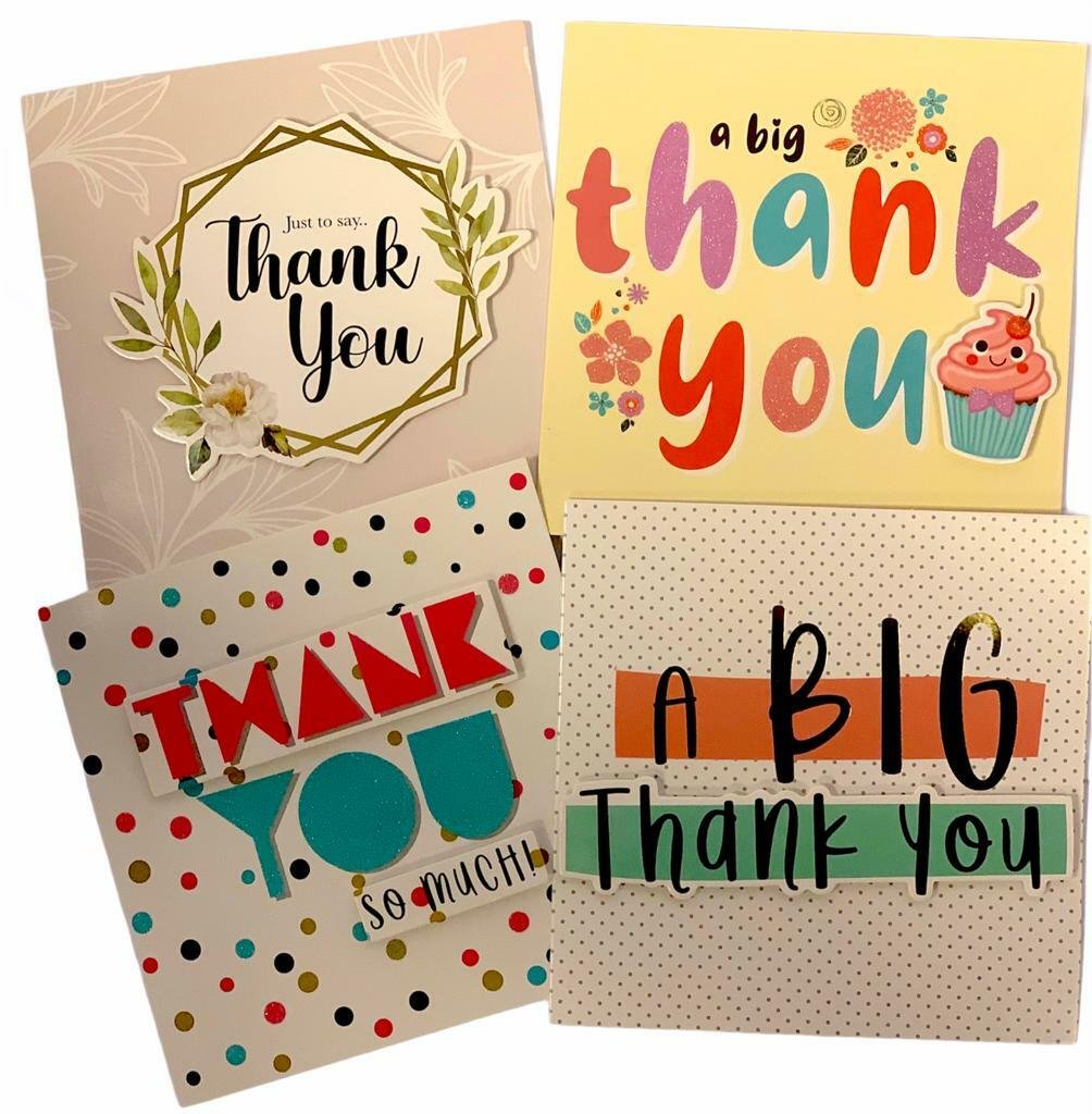 Pack of 4 Mixed Assorted Beautiful Hand Made THANK YOU Pop Up Card, 4 Designs