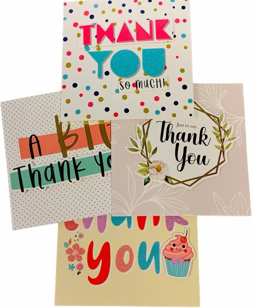Pack of 4 Mixed Assorted Beautiful Hand Made THANK YOU Pop Up Card, 4 Designs