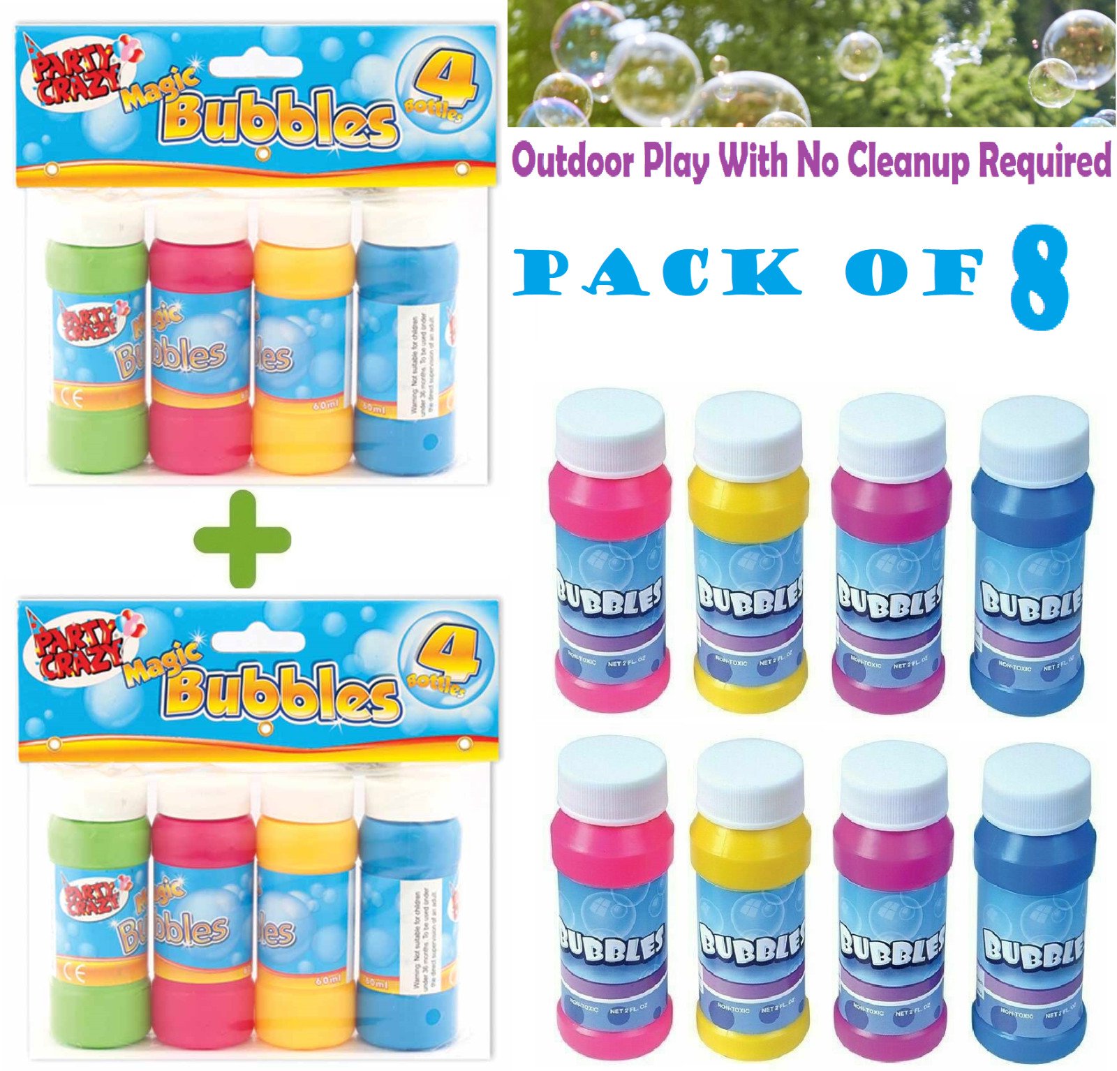 8x Bubble Magic Kids Bubbles Party Bag Filler 60ml Leak Proof Tubs Wholesale Box
