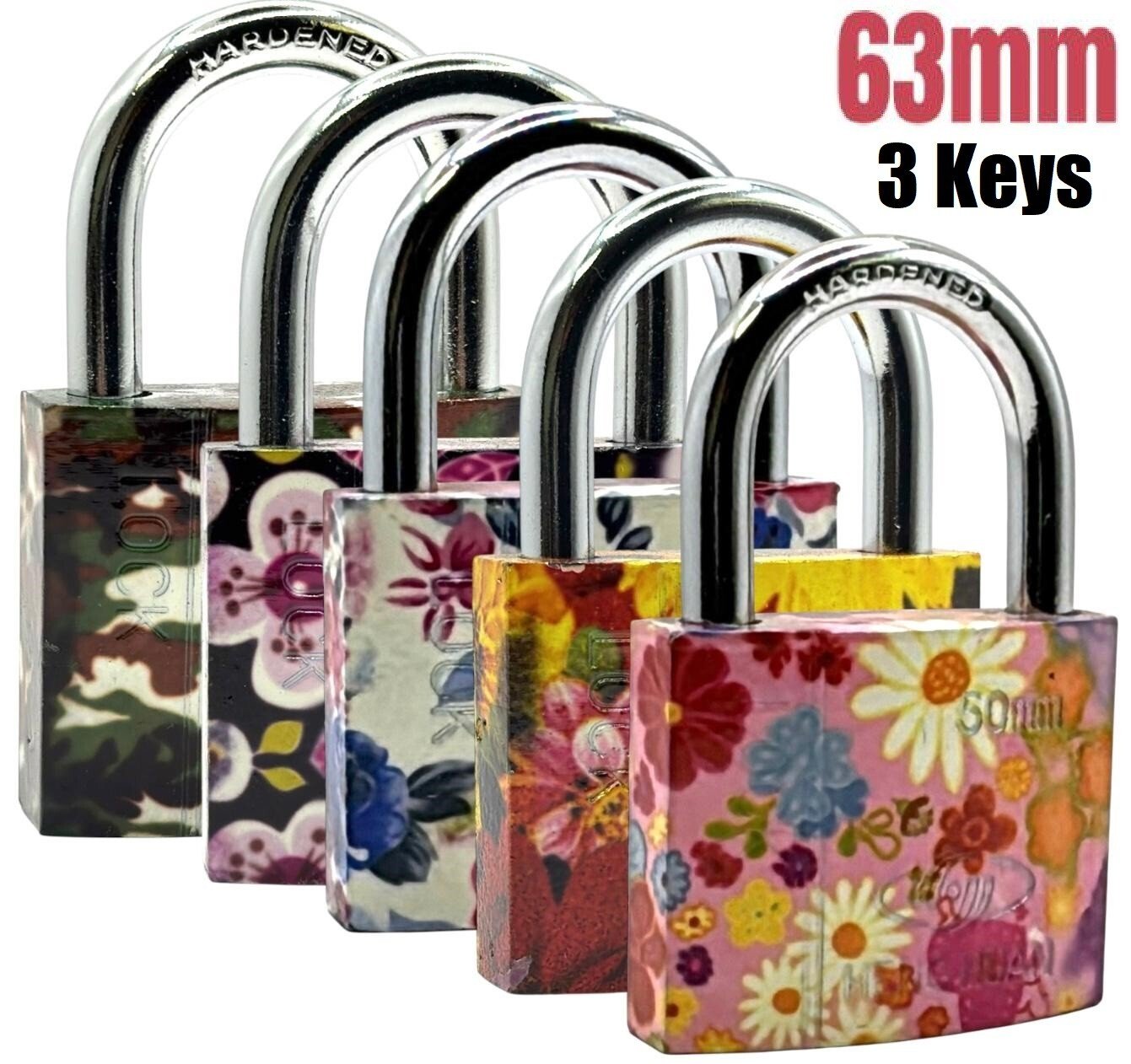 63mm Floral Short Shackle Padlock Security Locker OUTDOOR SECURITY PADLOCK 3 Key