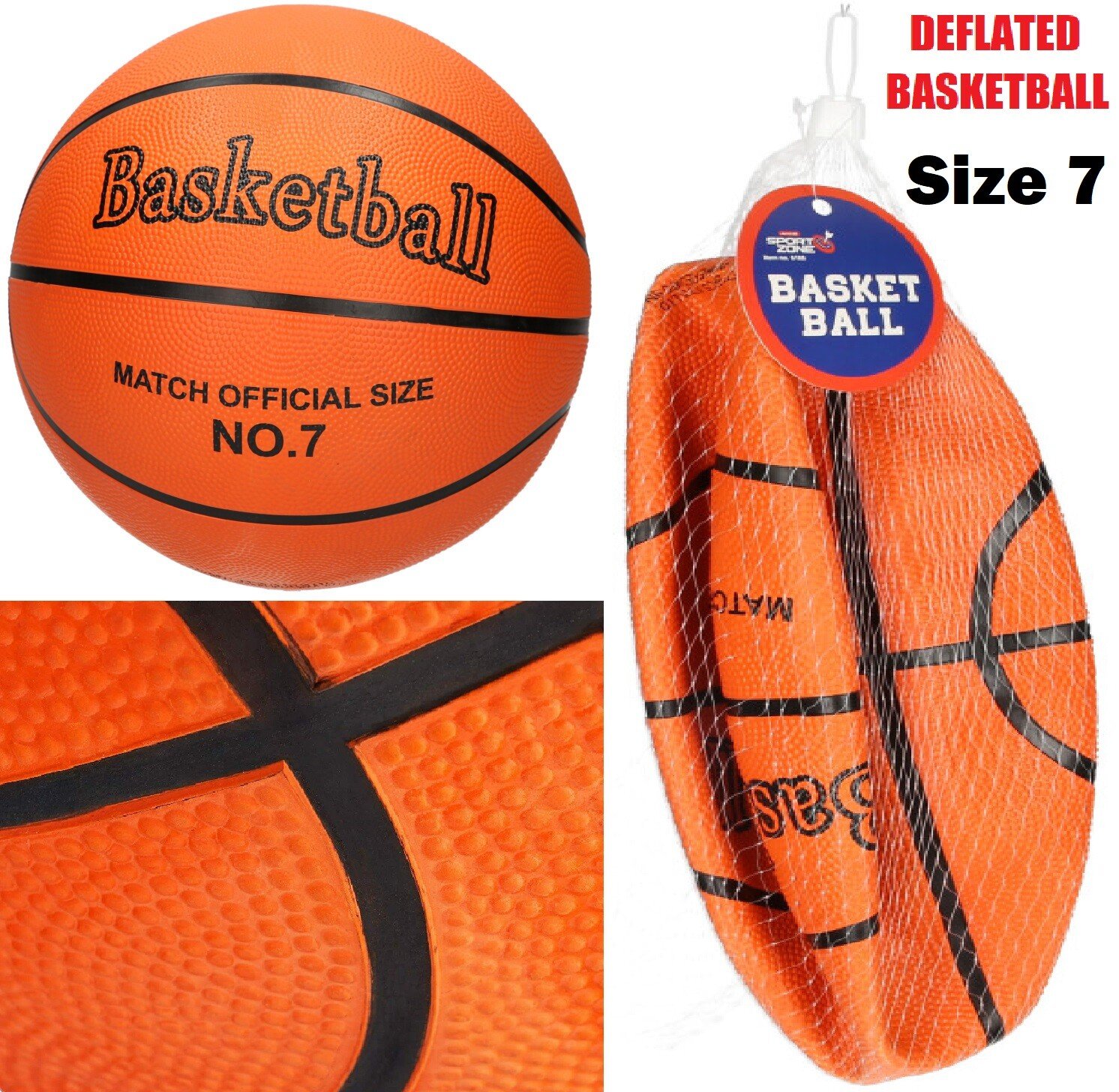 DEFLATED OUTDOOR BASKETBALL Sports Indoor Outdoor Size 7 Game Junior Adults