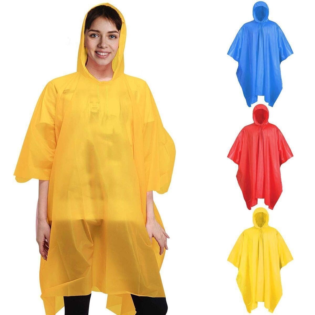 Adult Rain Poncho Blue Waterproof Plastic Disposable Rain Hat Hood Ladies Mens