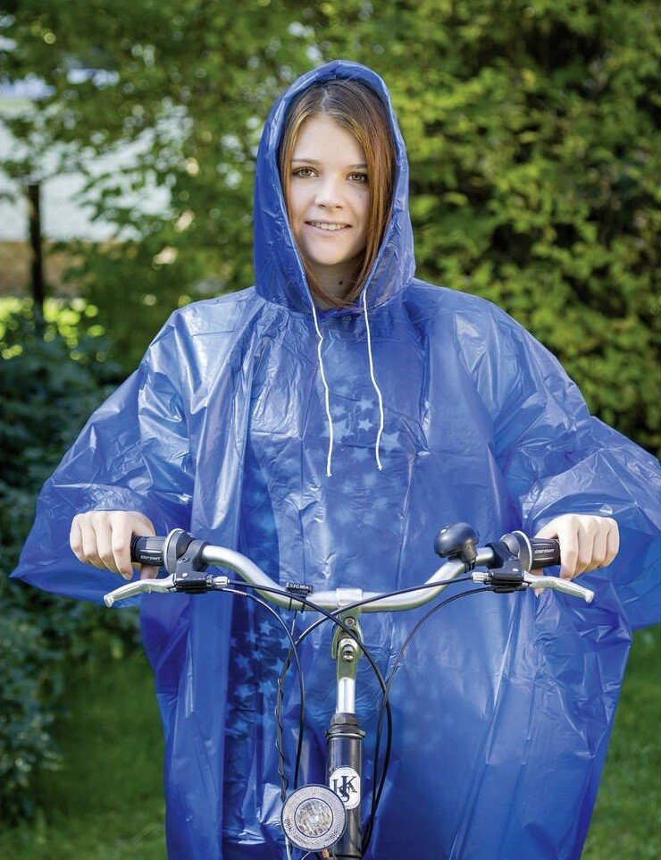 Adult Rain Poncho Blue Waterproof Plastic Disposable Rain Hat Hood Ladies Mens