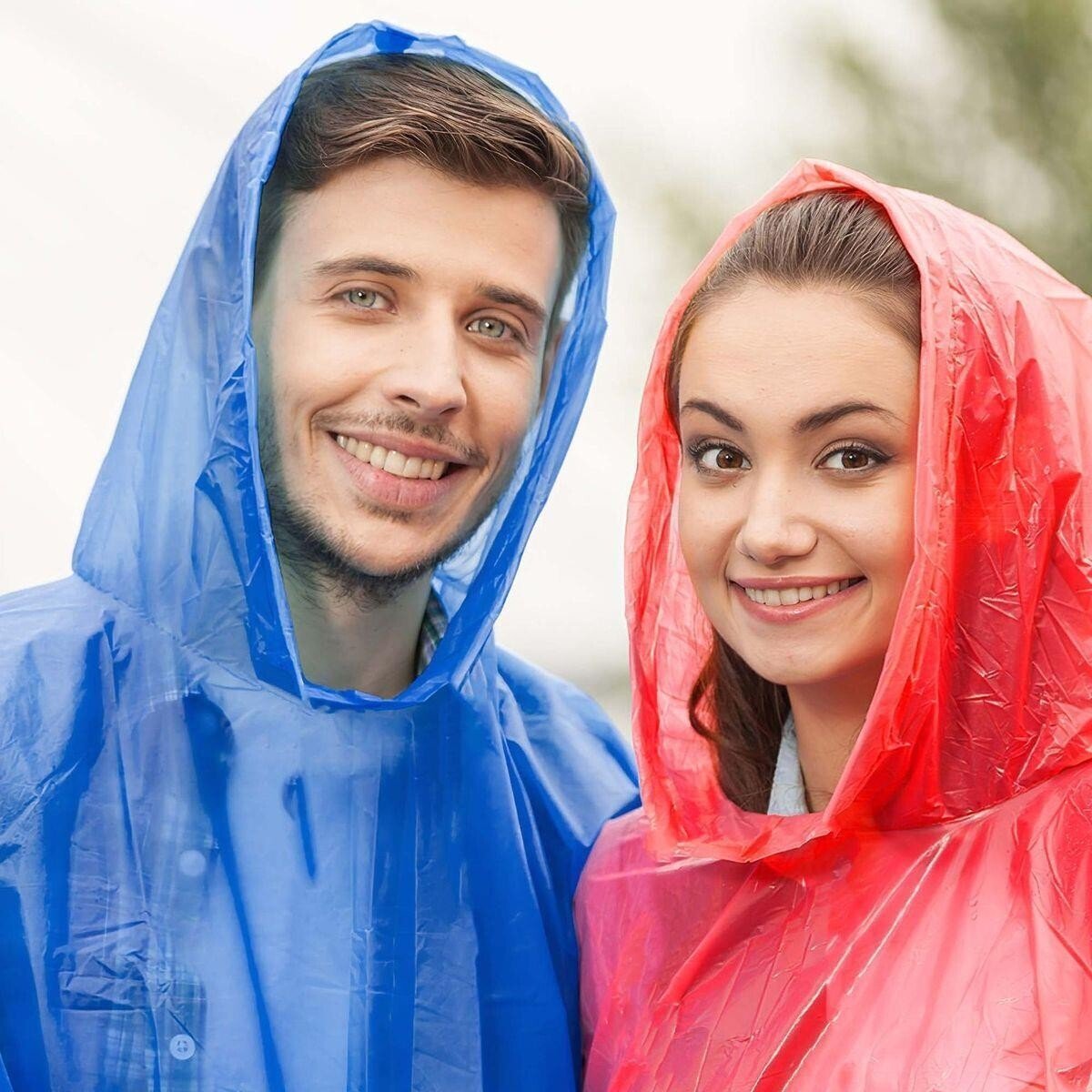 Adult Rain Poncho Blue Waterproof Plastic Disposable Rain Hat Hood Ladies Mens