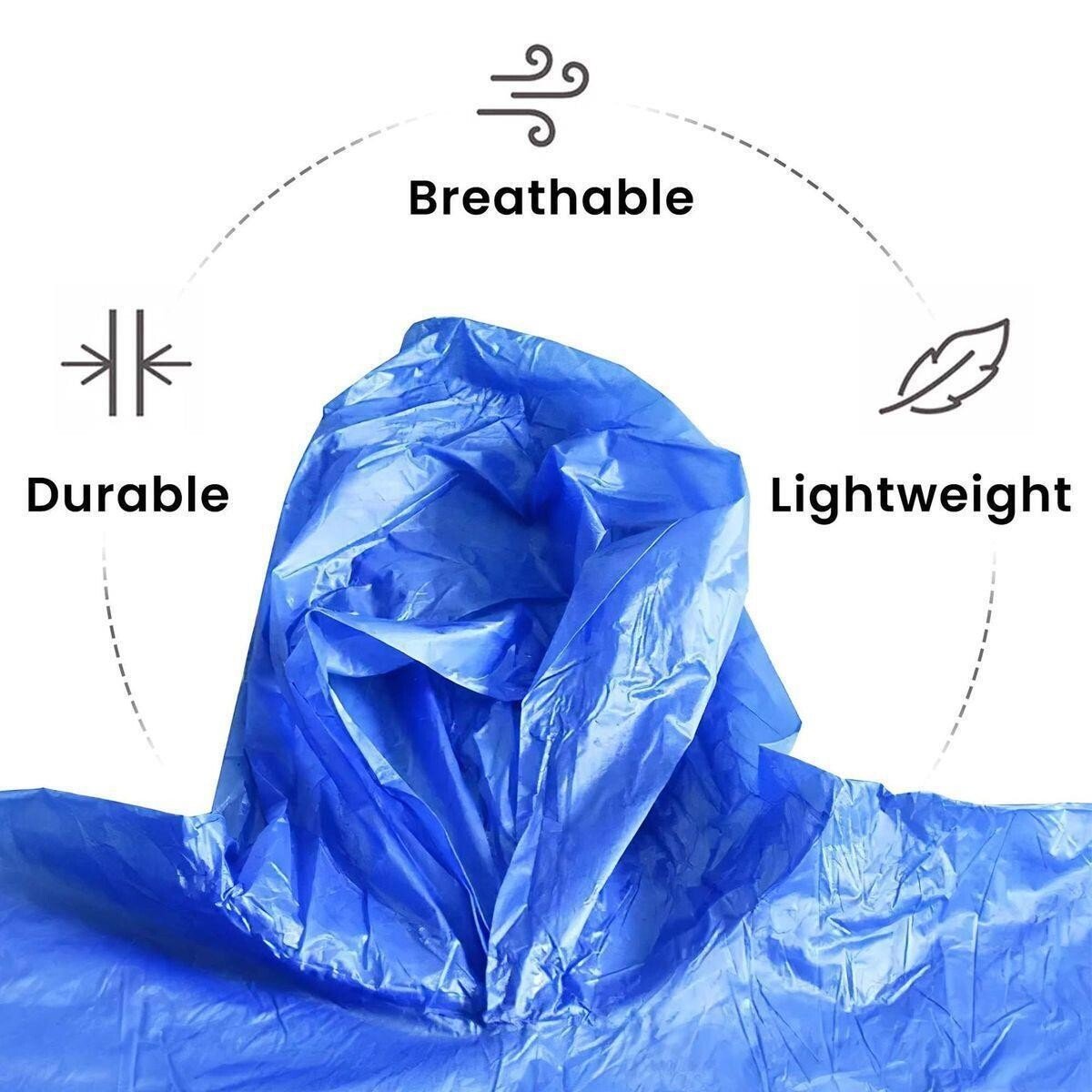 Adult Rain Poncho Blue Waterproof Plastic Disposable Rain Hat Hood Ladies Mens