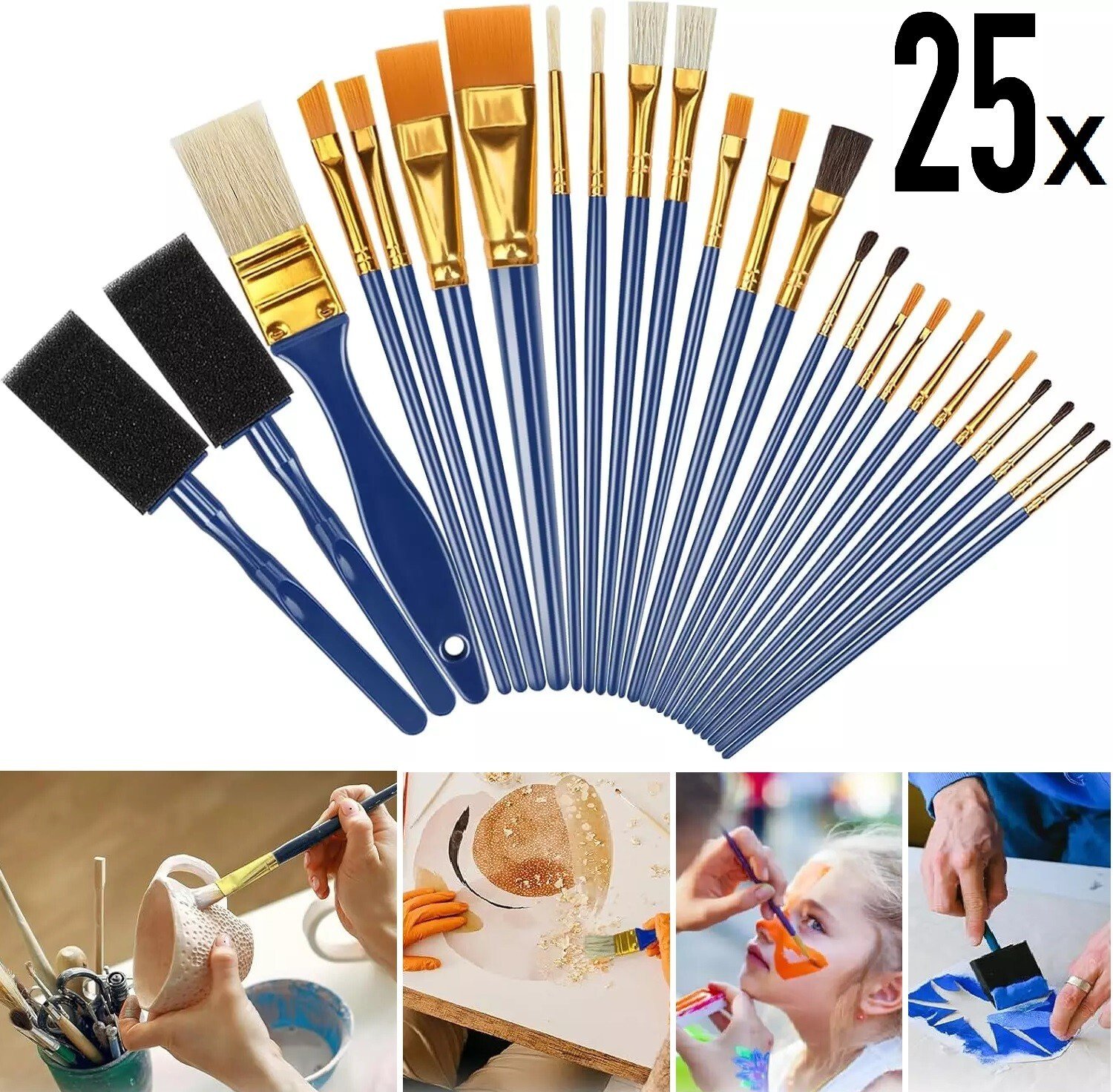 25 PCS Paint Brush Set, Professional Enhanced Synthetic Artist Paint Brushes