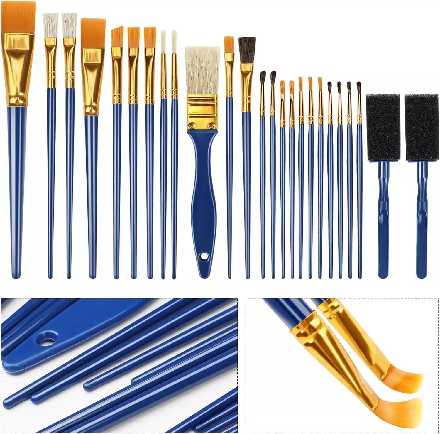 25 PCS Paint Brush Set, Professional Enhanced Synthetic Artist Paint Brushes