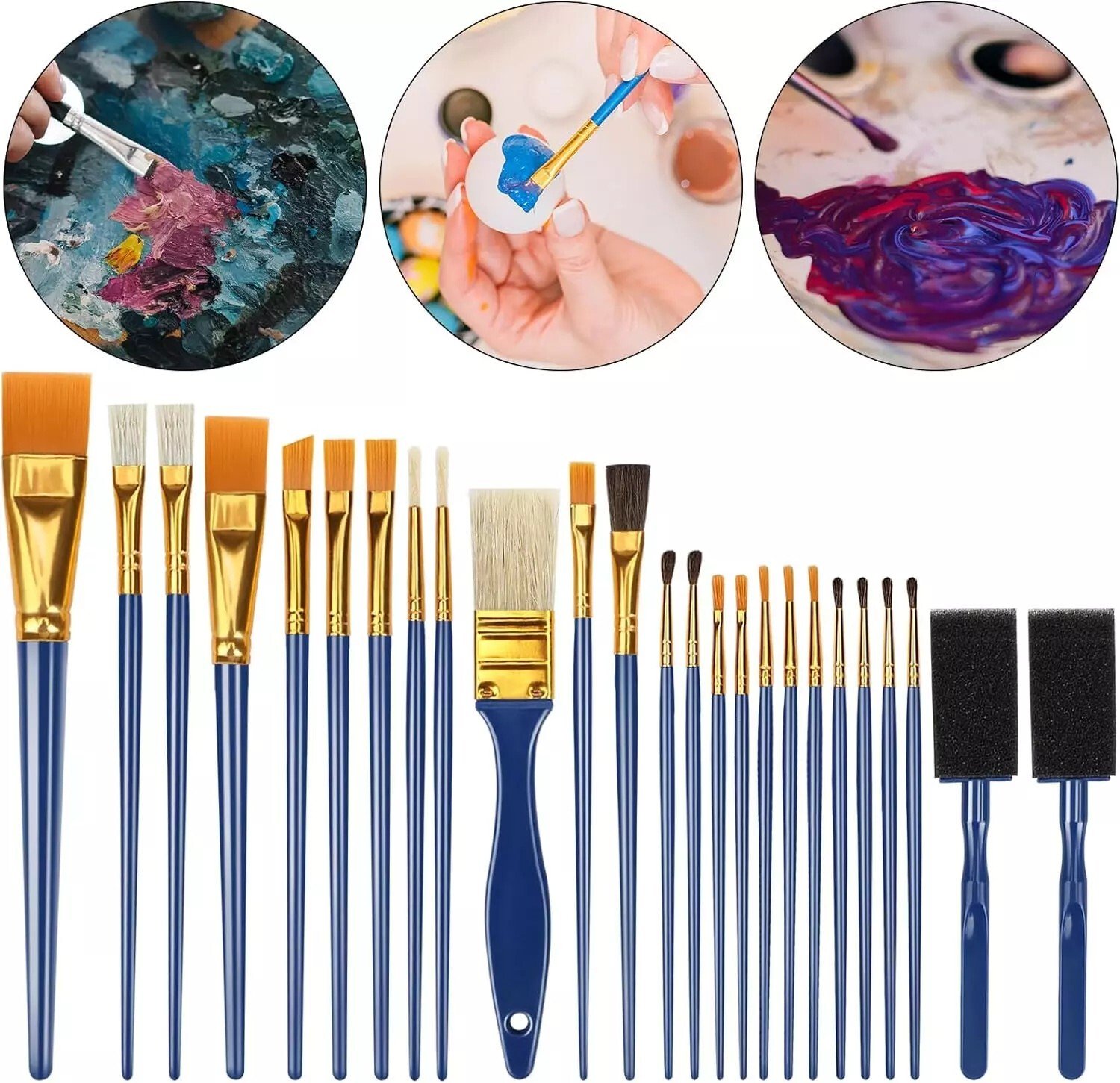 25 PCS Paint Brush Set, Professional Enhanced Synthetic Artist Paint Brushes