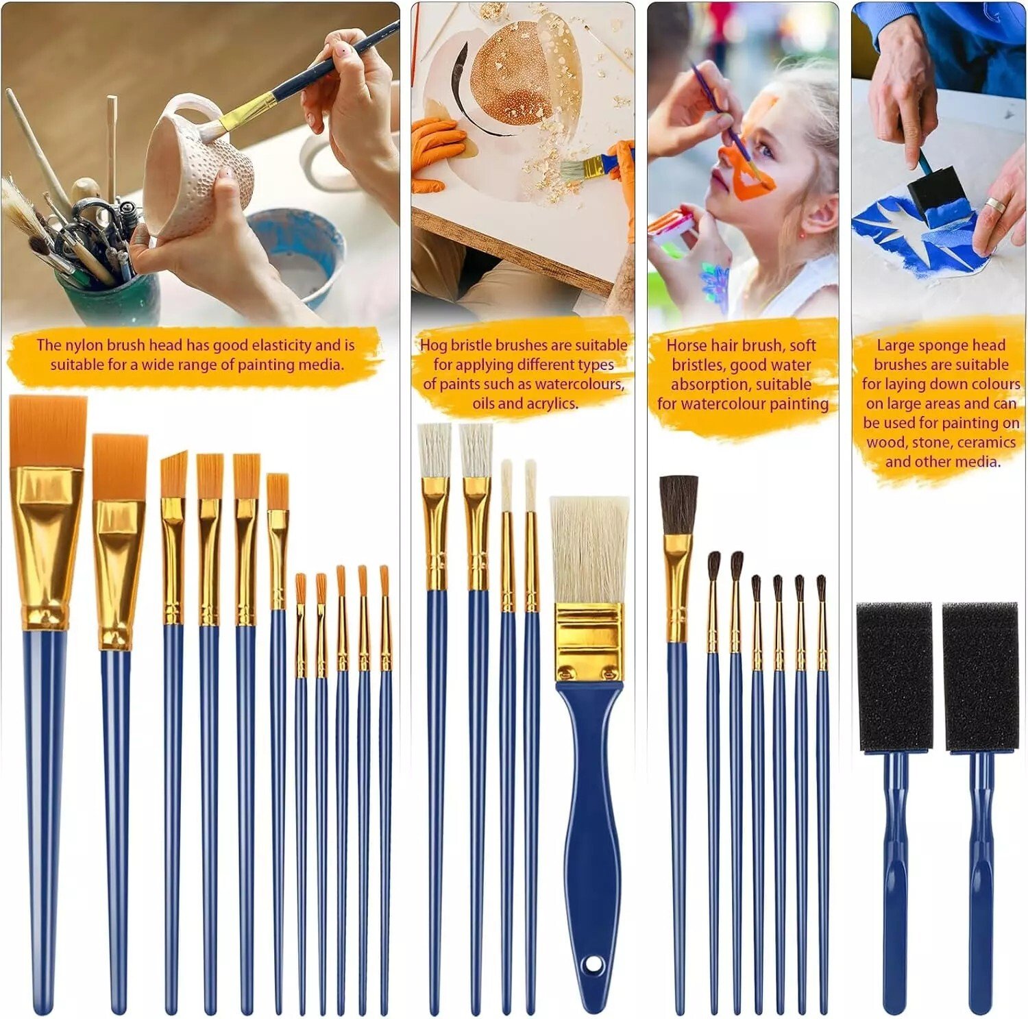 25 PCS Paint Brush Set, Professional Enhanced Synthetic Artist Paint Brushes