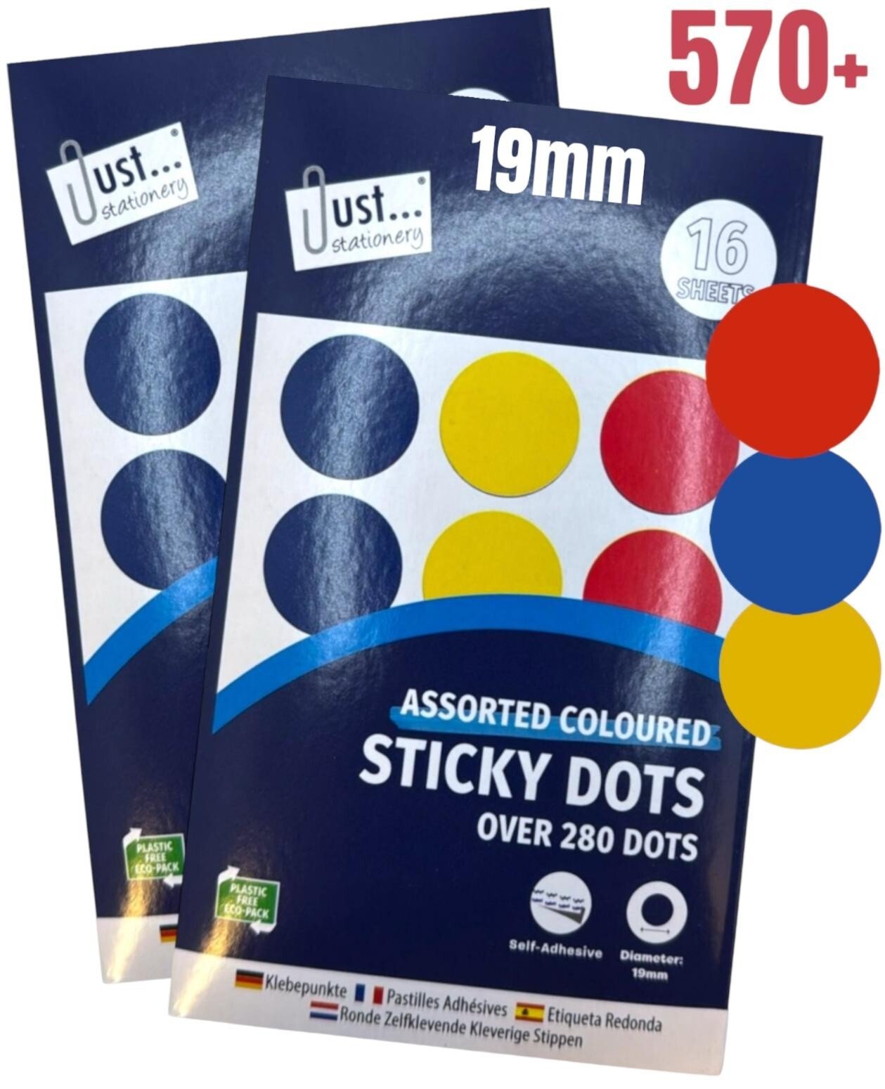 570+ Small 19mm Round Circular Coloured Sticky Labels Dot Stickers Mixed Colours